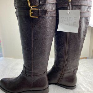 Franco Sarto Christoff Tall Brown Leather Riding Boots, NEW, Wide Calf, size 6.5